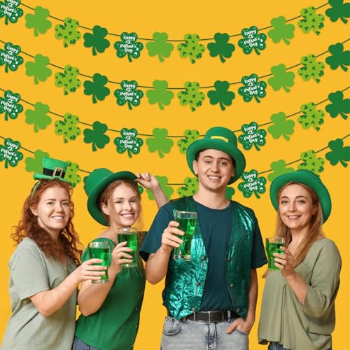 St. Patrick's Day Felt Shamrock Garland Banner - 4 Pack