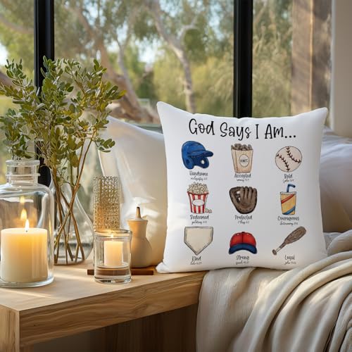 God Say Ball Baseball Pillow Cover 18x18 for Boys Room