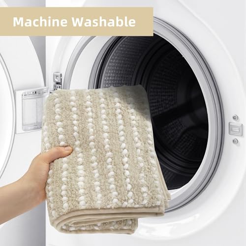 Beige Extra Soft Chenille Bath Rug Mat 17'' x 24'' - Non-Slip, Quick Dry