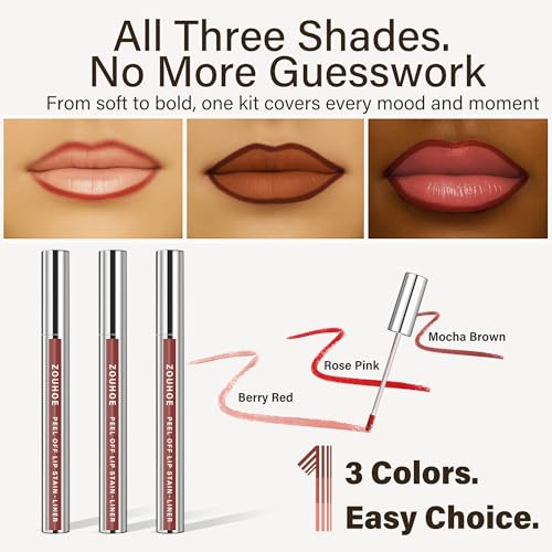 ZOUHOE Peel Off Lip Stain Set - 3 Colors Long Lasting Lip Tint