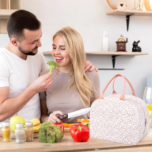 Aileam Quilted Insulated Lunch Bag - Floral Cotton Tote for Work & Travel