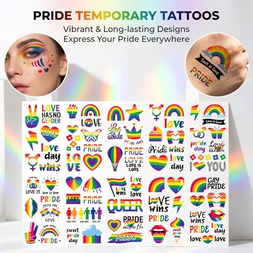 LINSYL 128+ Waterproof Pride Temporary Tattoos Rainbow LGBTQ Party Favors