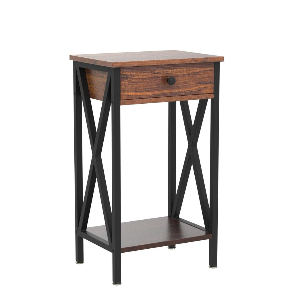 VECELO End Table 28 Inch Tall End Table Easy Assembly Side Table Nightstand Storage Shelf for Living Room Bedroom Kitchen Stable Wood and Metal Frame,Dark Brown