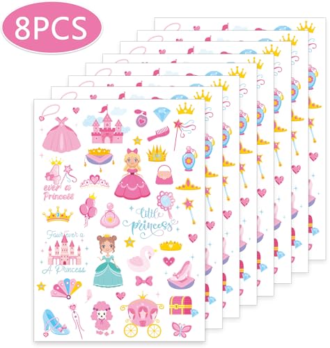 Princess Temporary Tattoos for Kids - 8 Sheets Cartoon Party Favors