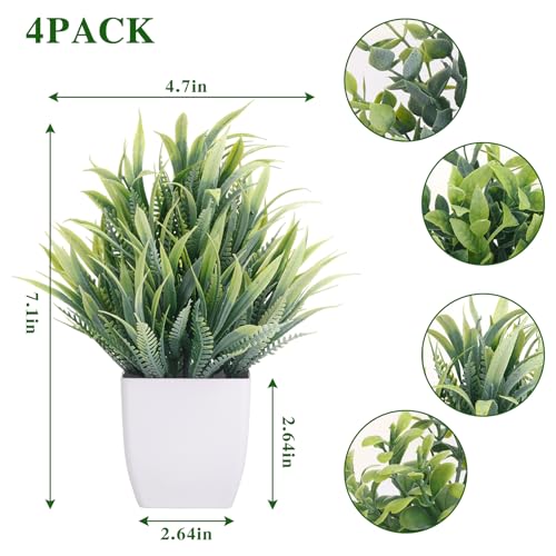 Mini Potted Artificial Plants - 4 Pack Faux Greenery for Home & Office