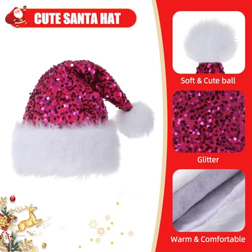 Pink Sequin Santa Hat for Adults - Glitter Christmas Party Headwear