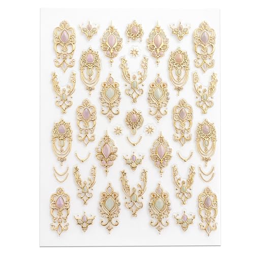 Gmlawsc Embossed Gold Gemstone Nail Stickers Vintage Baroque Decals
