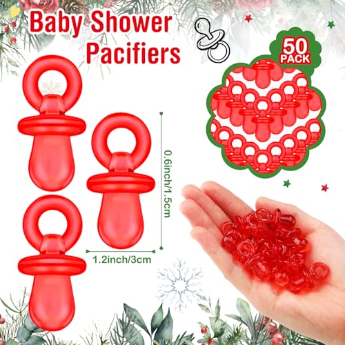 Christmas Baby Shower Pacifier Hunt Game Set with Santa Themed Sign - Red