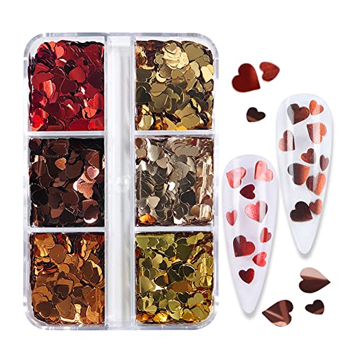 Valentine's Day Nail Art Glitters 6 Grids Holographic Heart Sequins