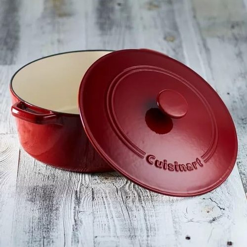 Cuisinart Enameled Cast Iron Round Casserole - 7-Quart in Venice Red for Perfect Cooking