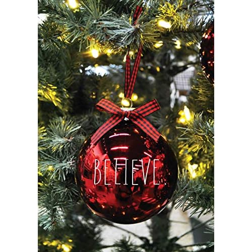 Rae Dunn Christmas Ornaments - Set of 2 Glass Balls - 100mm / 3.94 Inch Large Hanging Holiday Decorations for Xmas Tree Believe