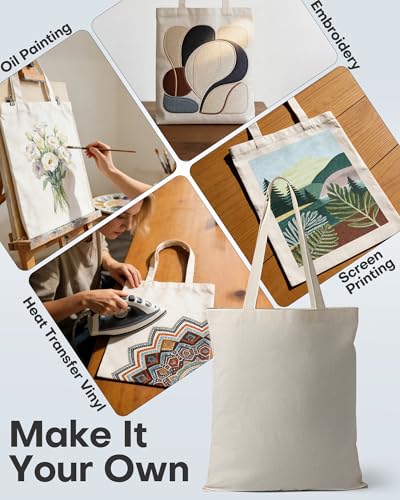 HOTOR 6-Pack Canvas Tote Bags for DIY Gifts & Groceries