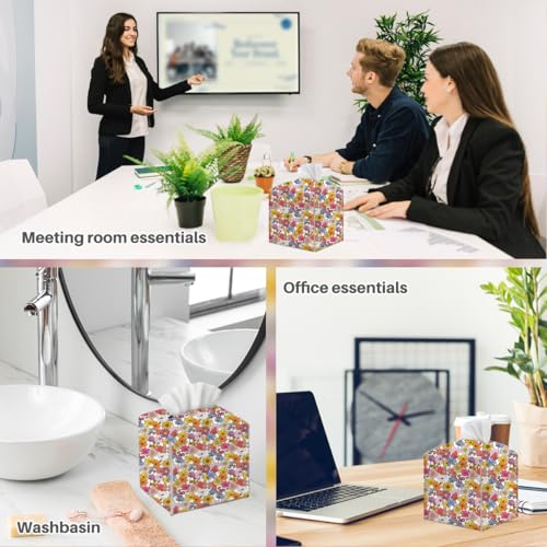 Floral PU Leather Tissue Box Cover - 5x5 Inch Stylish Holder