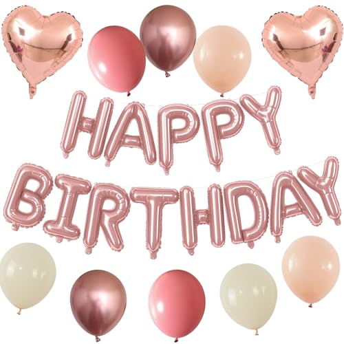 Togvu Happy Birthday Balloon Banner Set - Rose Gold Boho Party Decor