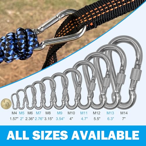304 Stainless Steel Carabiners -2.36 inch Heavy Duty, Durable & Rust-Free Clips for Gym, Swing, Dog Leashes, Hammocks, Keychains, and More(304,M6 with Screw,Pack of 6)