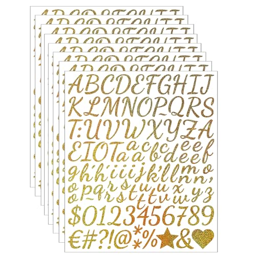 Gold Glitter Alphabet Stickers - 840 PCS Self-Adhesive Vinyl Letters