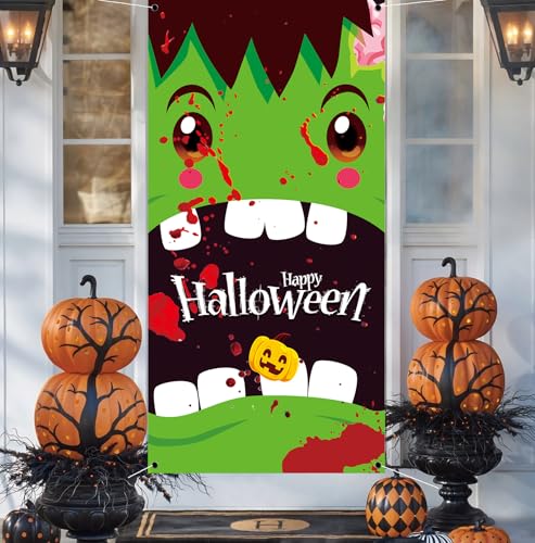 Halloween Door Cover Banner 71x35 Scary Fabric Photo Backdrop