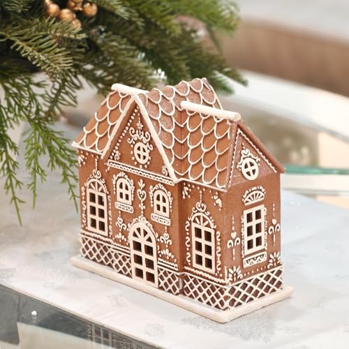Medium Gingerbread House Decor with LED Light - Christmas Village Figurine