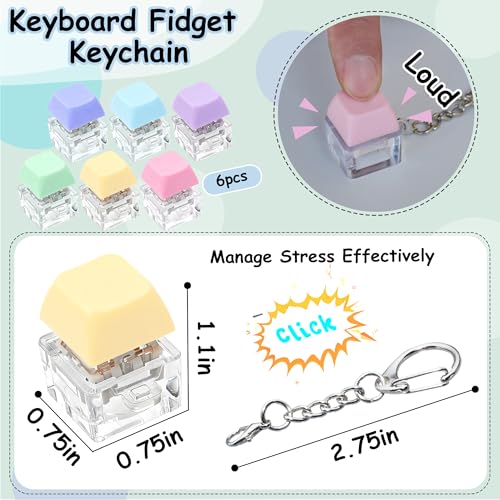 6 Pack Mix Macaron Keyboard Fidget Toys - Stress Relief Keychains