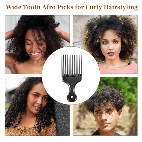 Exclaith 2 Pcs Black Wide-Tooth Afro Lift Combs for Curly Hair Styling