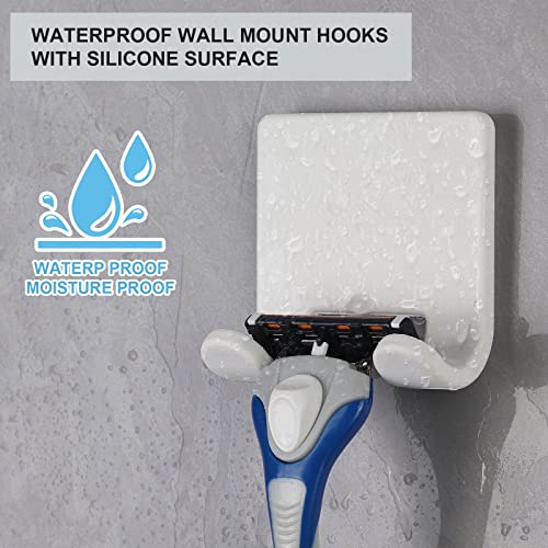 VANZAVANZU Shower Razor Holder - 2 Pack White Adhesive Hooks for Bathroom