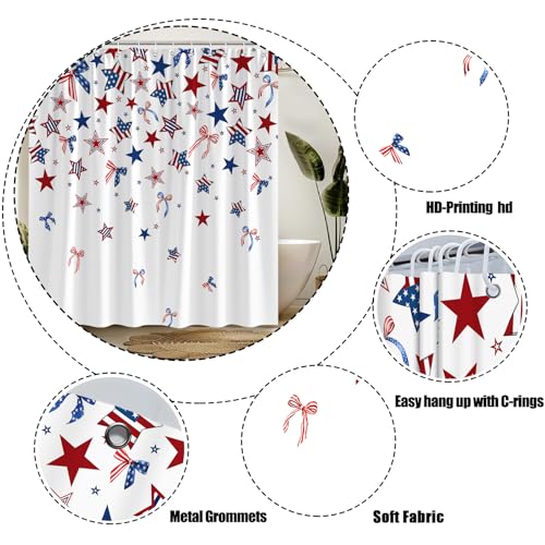 Patriotic 4th of July Shower Curtain - Red, White, Blue, 70"x70"