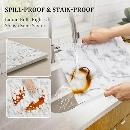 Viseeko Non-Adhesive Marble Shelf Liner - 12in x 10ft Waterproof Drawer Mat