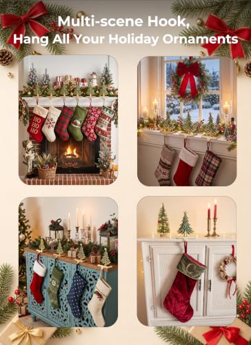 Green & Gold Christmas Stocking Holders Set of 4 Holiday Mantle Decor