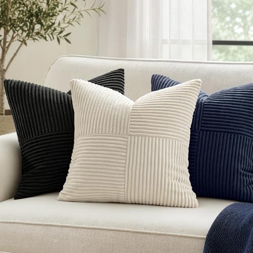 MIULEE Black Corduroy Throw Pillow Covers 18x18, Set of 2