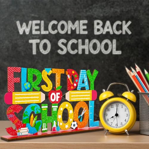 First Day of School Wooden Table Centerpiece - Classroom Desk Decor