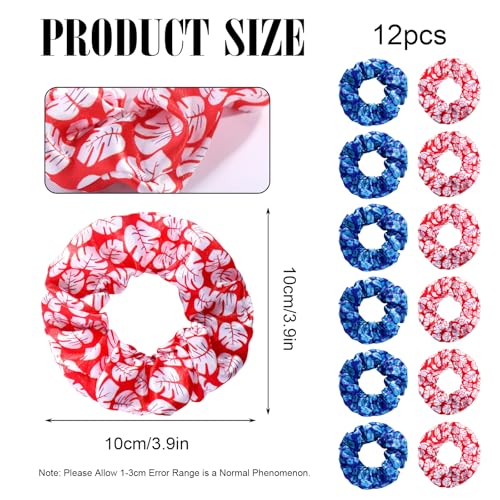 Satin Silk Hair Scrunchies 12-Pack Red and Blue Elastic Hair Ties