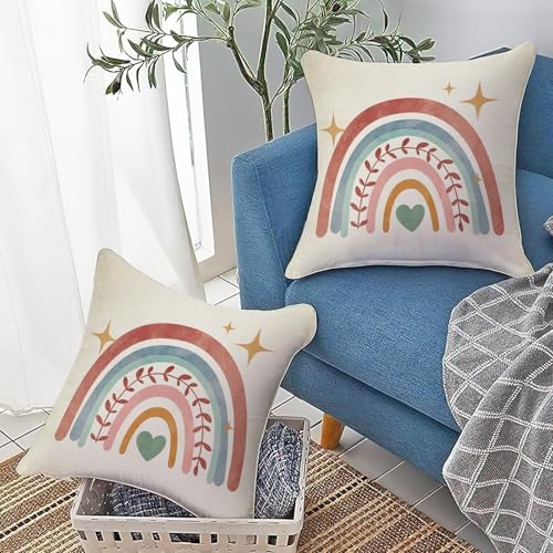 Fahrendom 18x18 Rainbow Watercolor Decorative Throw Pillow Covers Set of 2