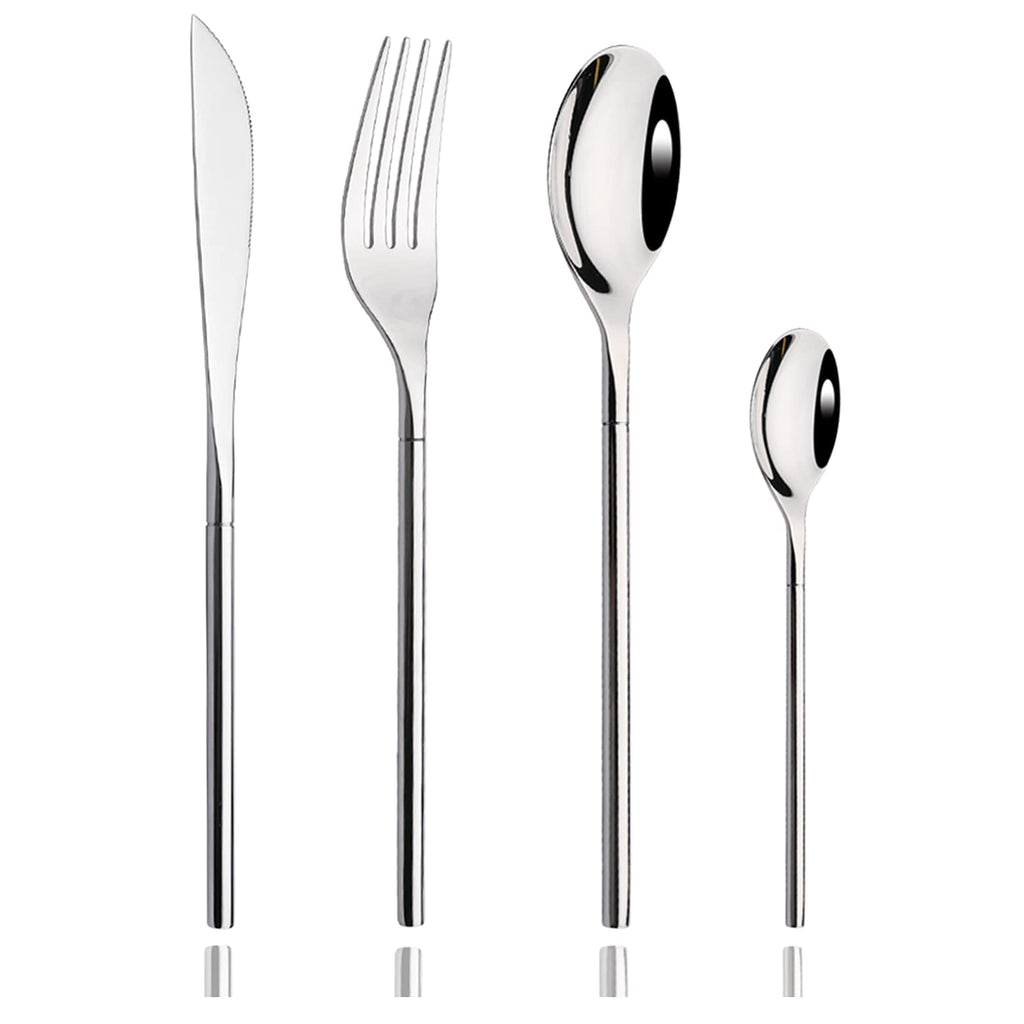 JASHII 304 Flatware Set Silver Silverware Set Mirror Polished 18/8 Stainless Steel Cutlery Set with Round Handle 24 Piece Wedding Housewarming Gift Service for 6