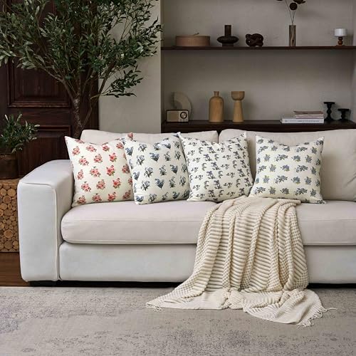 SLIITIM Hydrangea Floral Cotton Pillow Covers 18x18 Inch Set of 2, Soft Home Decor