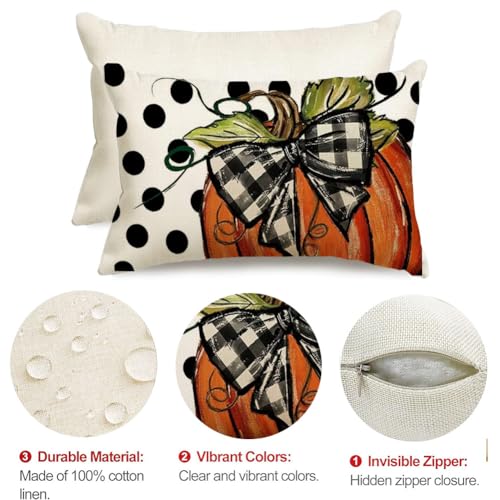 RABUSOFA Fall Pumpkin Outdoor Pillow Cover, Waterproof 12x20 Inch Orange