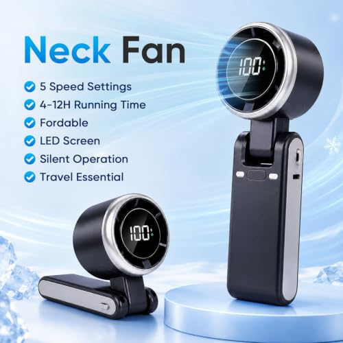 Lacolain 5-Speed Handheld Turbo Fan, 4000mAh USB-C Rechargeable Mini Fan - Black