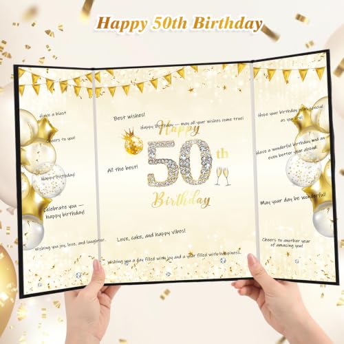 50th Birthday Guest Book Alternative Card - Black Gold Sign-In Board