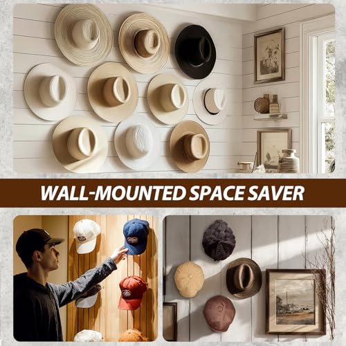 12-Piece Cowboy Hat Rack - Wall-Mounted Hat Holder with Adhesive & Screws