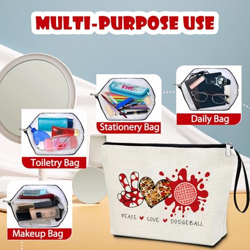 Dodgeball Makeup Bag - Peace Love Dodgeball Cosmetic Pouch Gift for Women