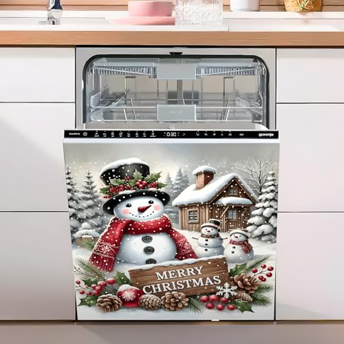 Christmas Snowman Refrigerator Magnet Cover Panel Decal - 23x26 Inches