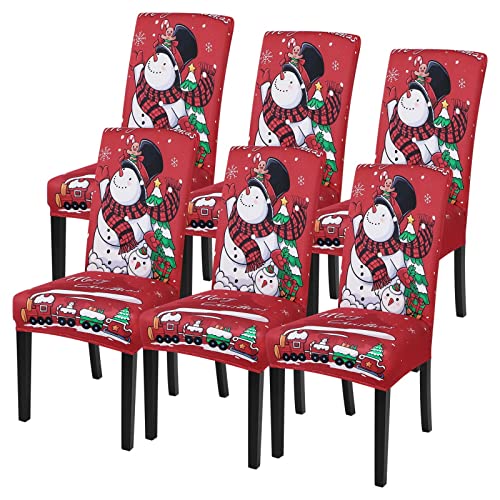 Christmas Snowman Chair Covers Set of 6 - Holiday Kitchen Slipcovers