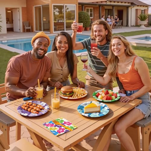 Hawaiian Luau Party Tableware Set for 24 - Plates, Napkins & Forks
