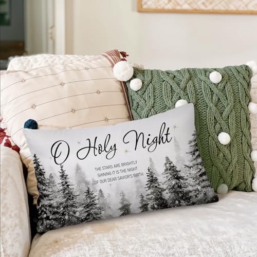 O Holy Night Winter Snowy Decorative Pillow Cover - 12x20