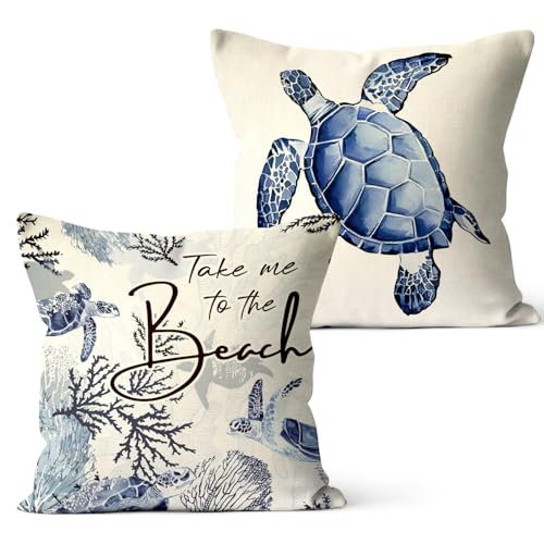 Coastal Throw Pillow Covers 18x18 Inch - Set of 2 Beach House Decor