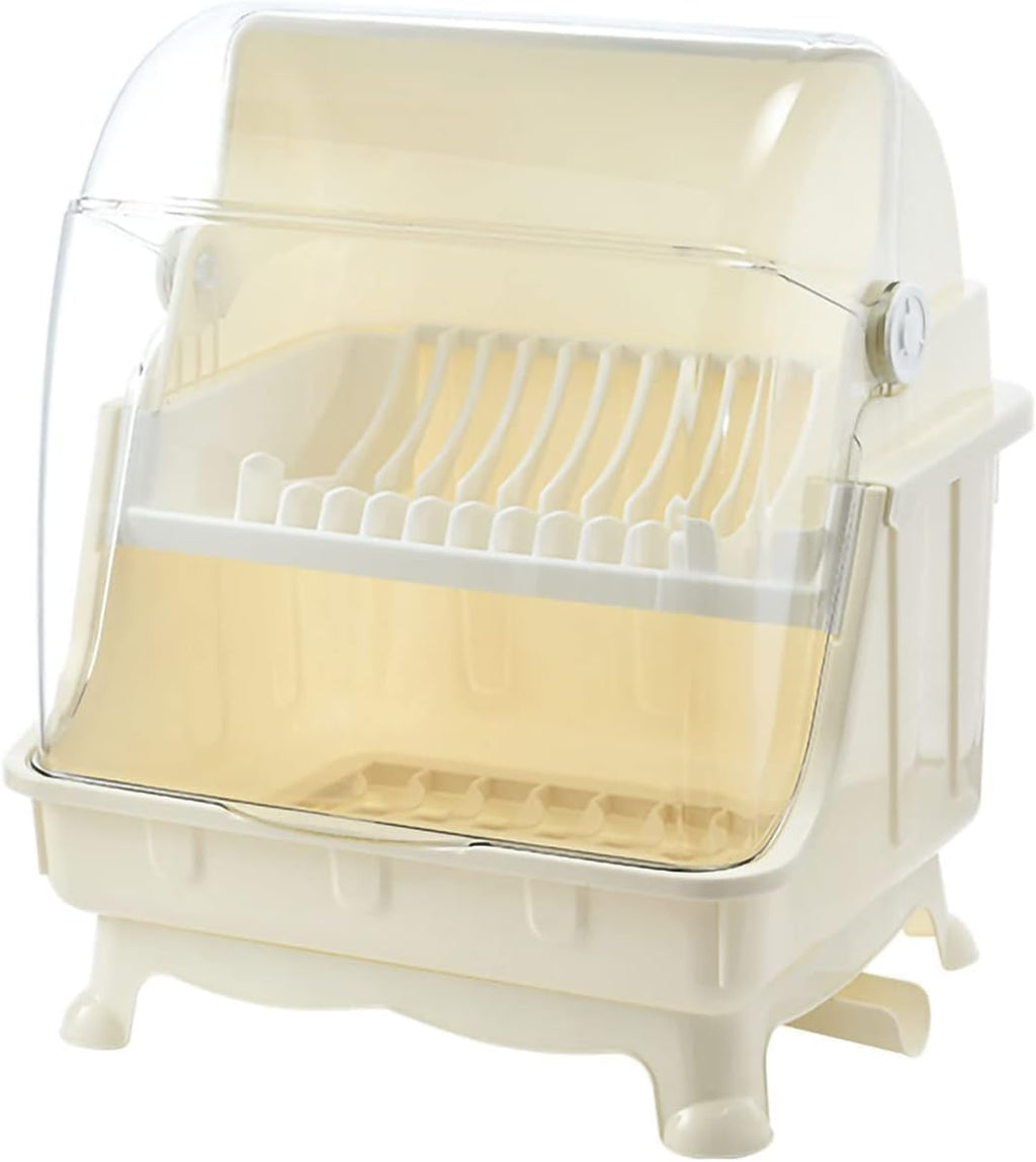 Pilipane Dish Drying Rack, Bottle Dryer Holder with Cover Lid and Removable Drainboard, Utensil and Cup Holder for Kitchen Counter, Dish Dryer Shelf, Medium Size, 16 x 13 x 18.3 Inch (White)