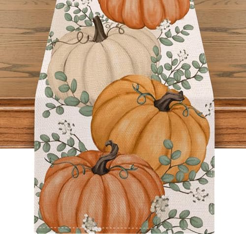 Orange Pumpkin Fall Table Runner 13x72 Inch Harvest Thanksgiving Decor