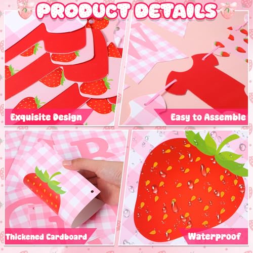 Strawberry Girl Baby Shower Banners Set - 3 Pcs Pink Gingham