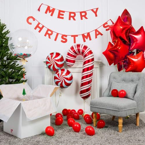 Christmas Balloon Arch Kit with Red, White, Candy & Foil Balloons for Holiday Party Decor