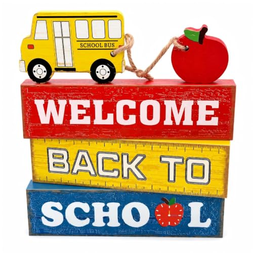 Welcome Back to School Rustic Wooden Block Sign Decor