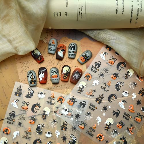 Halloween 5D Self-Adhesive Nail Stickers Ghost Pumpkin Spider Decals